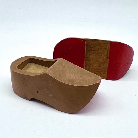 Vintage Mini Wooden Dutch Clogs Souvenir Red Bottom Pair - Picture 1 of 10